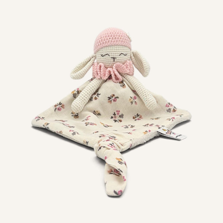 Wooly bonnet rose col rose avec bras, vue de face